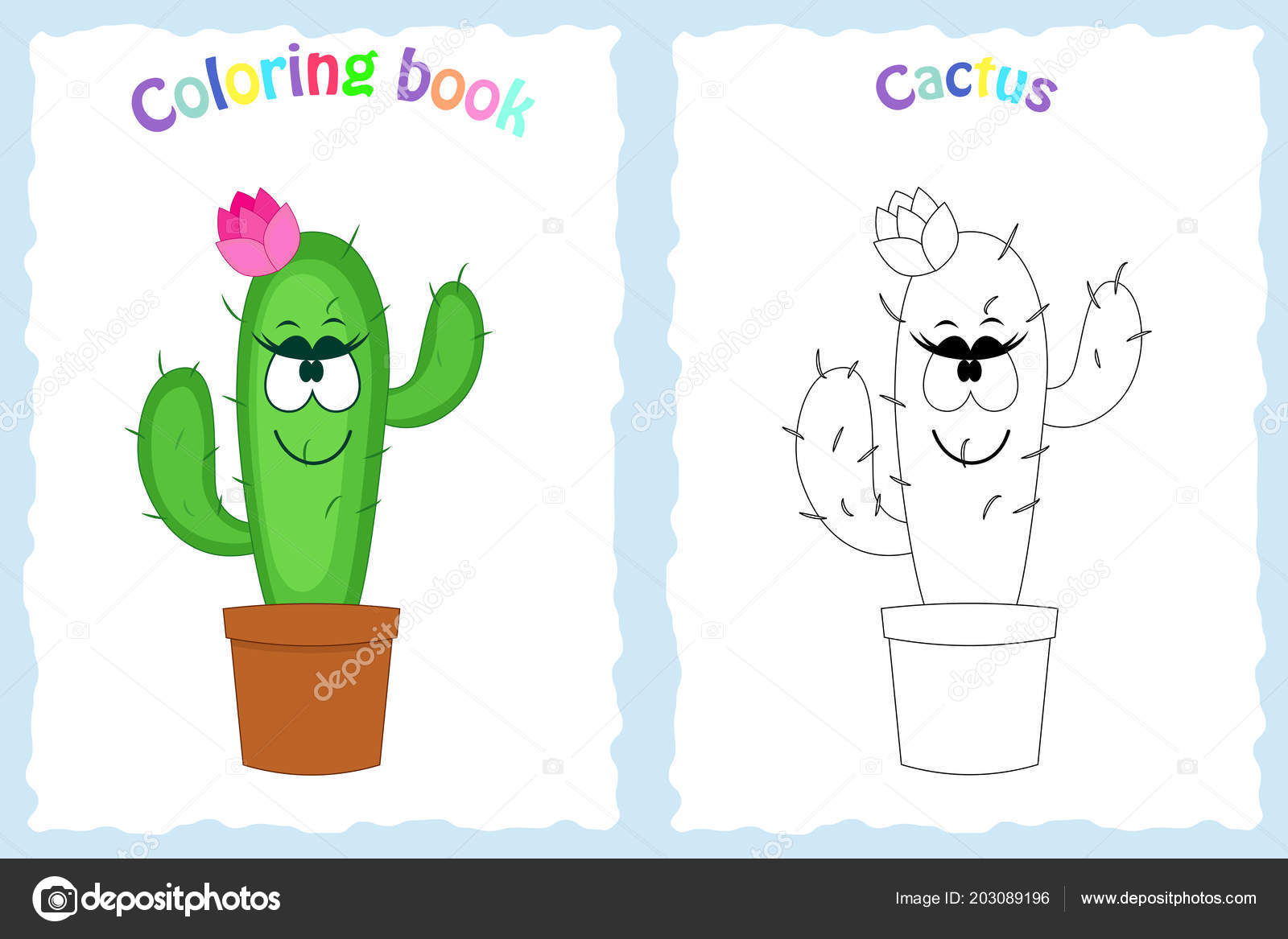 Desenho de livro para colorir para crianças com cacto colorido e